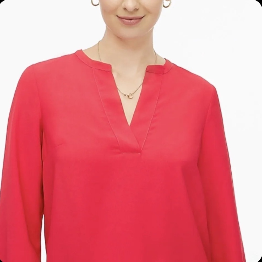 J Crew V-Neck 3/4 Sleeve Crepe Top AS343 Bright Rose Pink